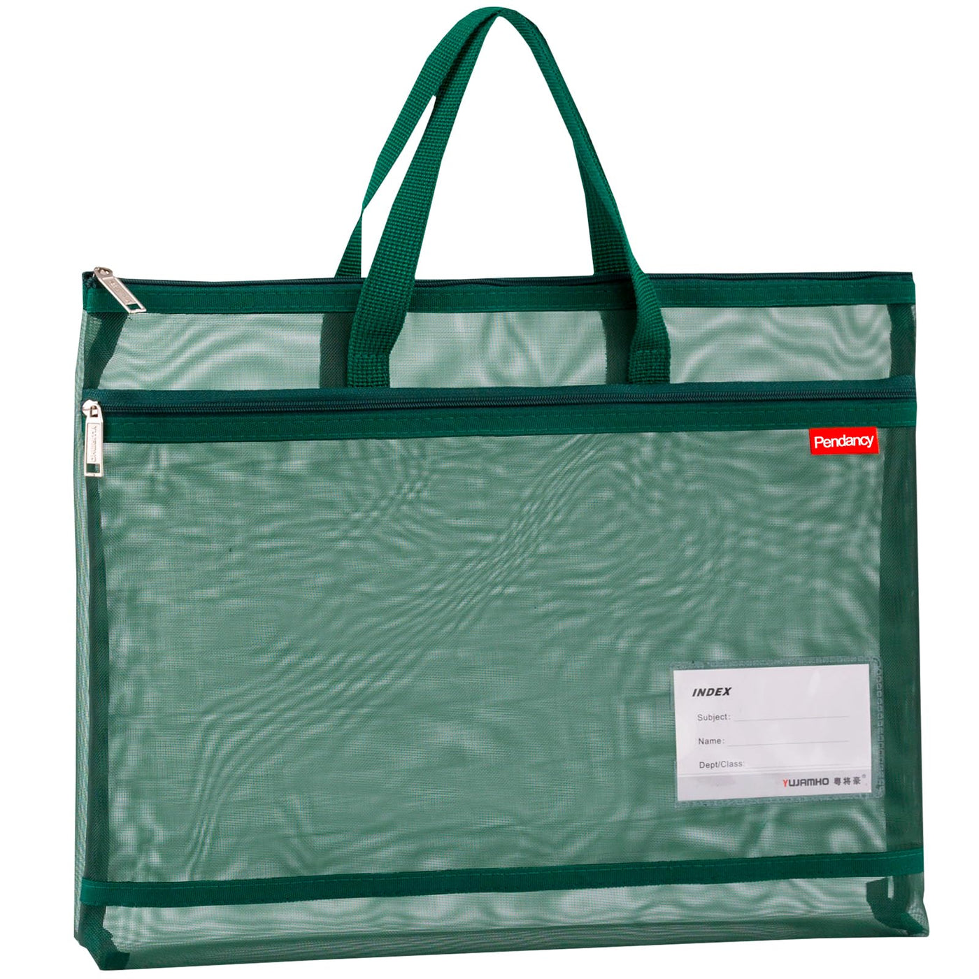 Pendancy Mesh Zipper Pouch A4 Size, Large Double Pocket Waterproof File Bag with Handle, 11x13.8 in Foldable Document Storage for Puzzle Project/Cross Stitch/Travel/Office（Advanced Green）