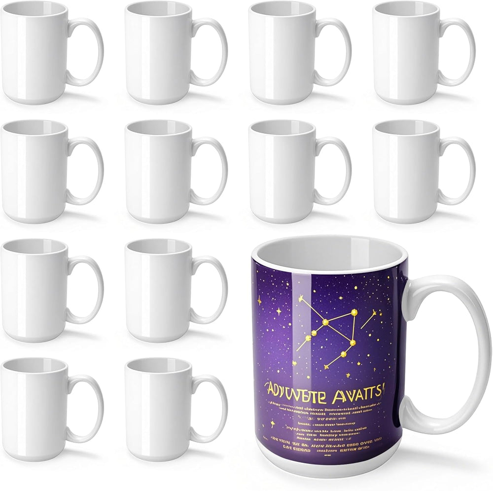 Joyclub Graduation Gifts 12 Set Sublimation Mugs Blank 15 oz Coffee Mugs Bulk White Ceramic Cups with Handle Tazas Para Sublimar for Coffee Latte Tea Milk Soup DIY Gifts