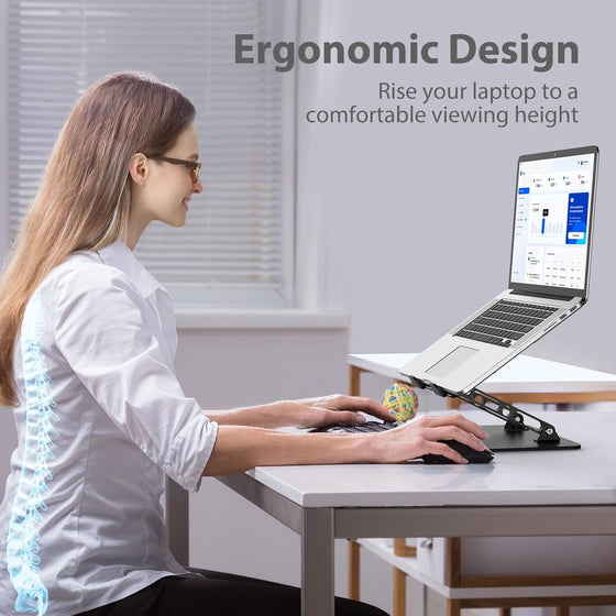 Adjustable Laptop Stand for Desk, Metal Foldable Laptop Riser Holder, Portable Desktop Book Stands, Ventilated Cooling Computer Notebook Stand Compatible with 10-15.6” Laptops - hover image