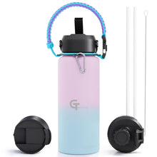 32oz Insulated Stainless Steel Water Bottle with 3 Lids & Paracord Handle – Leakproof Wide Mouth Metal Sports Bottle for Gym, School & Travel (White, 32oz)