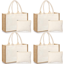 Sweetude 4 Set Jute Burlap Tote Bag with Canvas Makeup Pouch Reusable DIY Craft Blank Gift Bags for Wedding Bridesmaid(Simple,Black)