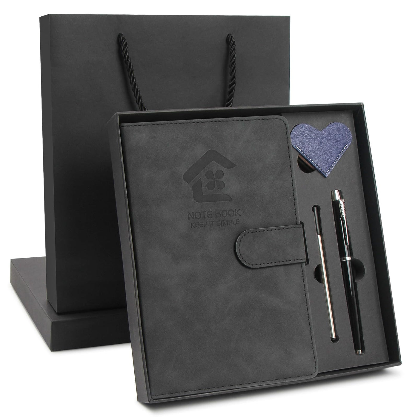 Faux Leather Journal Gift Set for Women Men, A5 Hardcover Notebook | 360 Pages 100GSM Lined Paper, Includes Pen & 6 Heart Bookmarks, Gift Box & Bag Included, Birthday Graduation Christmas Gift