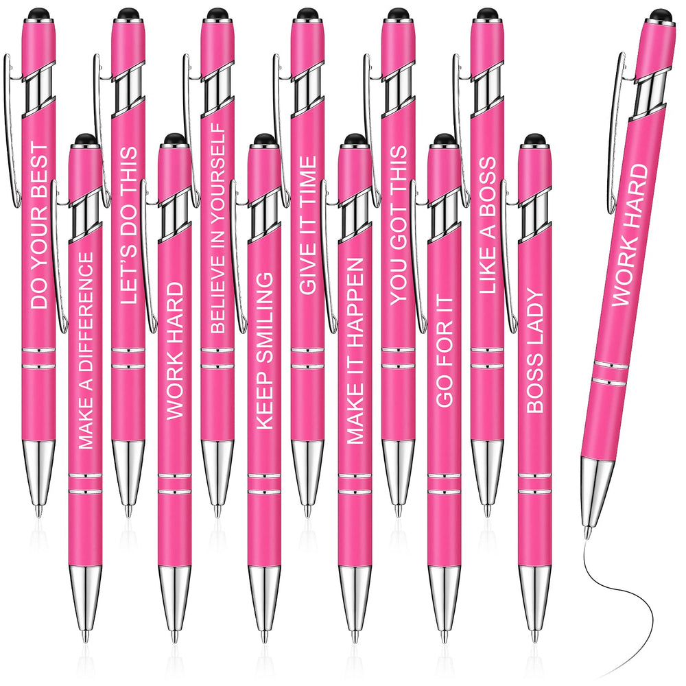 Zonon 12 Pcs Inspirational Pens Gift Set Funny Ballpoint Pen with Stylus Tip Motivational Graduation Gifts Bulk for Teacher Coworkers Nurse School Office Supplies(Morandi,Boss Lady)