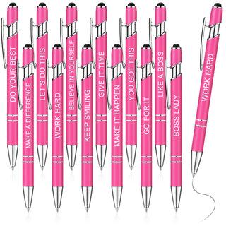 Zonon 12 Pcs Inspirational Pens Gift Set Funny Ballpoint Pen with Stylus Tip Motivational Graduation Gifts Bulk for Teacher Coworkers Nurse School Office Supplies(Morandi,Boss Lady)