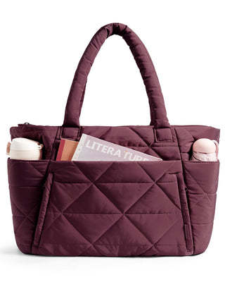 BAGSMART Tote Bag for Women, Puffer Tote Bag with Zipper, Large Quilted Shoulder Bag with Compartments for Travel, Work, Gym