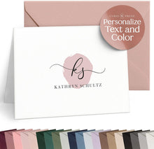 Curio Press Personalized Stationery for Women & Men - A2 Folded Note Cards with Monogram and Name, Fold Over Monogrammed Stationery Thank You Cards with Custom Notecards - Delicate Mono Fold