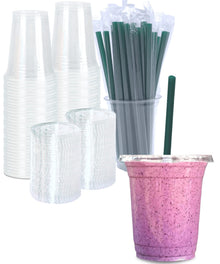 Cappatua 20 oz Clear Plastic Cups with Lids and STRAWS, Disposable Drinking Cups for Cold Drinks, Iced Coffee, Milkshakes, Smoothies, 25 Sets