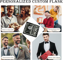 Personalized Custom Flask for Men, 8oz Engraved Stainless Steel Hip Flask with Photo & Text, Customized Liquor Flask for Dad, Husband, Groomsmen (custom flask 2)
