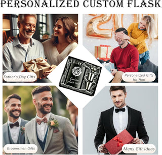 Personalized Custom Flask for Men, 8oz Engraved Stainless Steel Hip Flask with Photo & Text, Customized Liquor Flask for Dad, Husband, Groomsmen (custom flask 2)