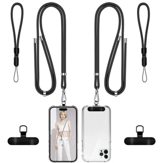 takyu Phone Lanyard, 2 Pack Adjustable Cell Phone Lanyard Crossbody Neck Strap & 2 Pack Phone Wrist Strap with 2 Pcs Tether Tabs Compatible for iPhone Android Smartphones-Black Grey