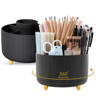 SKYDUE 360 Rotating Plastic Desk Pen Organizer with 5 Slots, Dual-Purpose Art Supply Pencil Cup for Office, School, Home