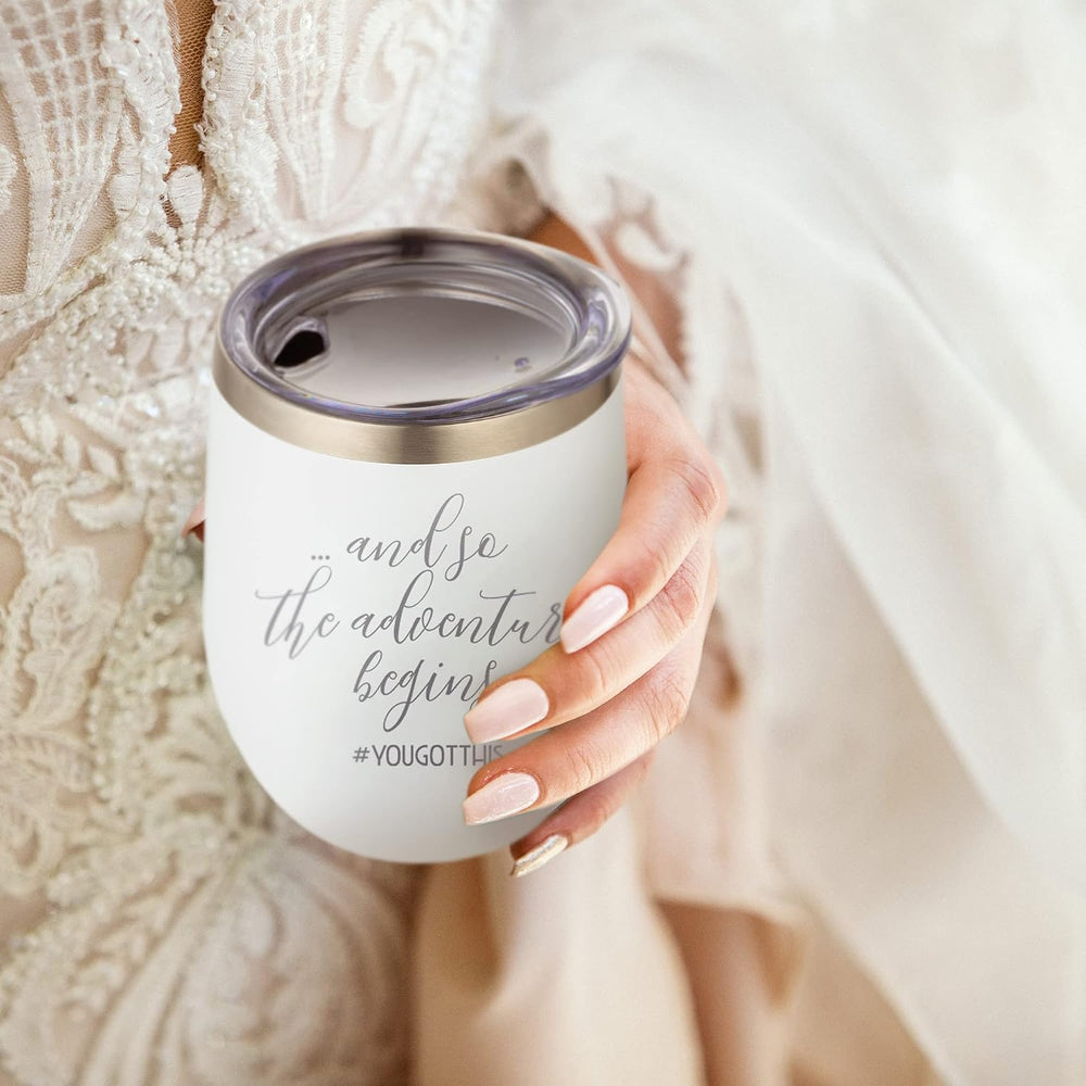 The Adventure Begins - Congratulations Gifts For Women, Going Away Gifts for Friends Moving, or Welcome To the Team- Perfect New Beginnings Gift - 12oz Stainless Steel Glass with Straw and Lid
