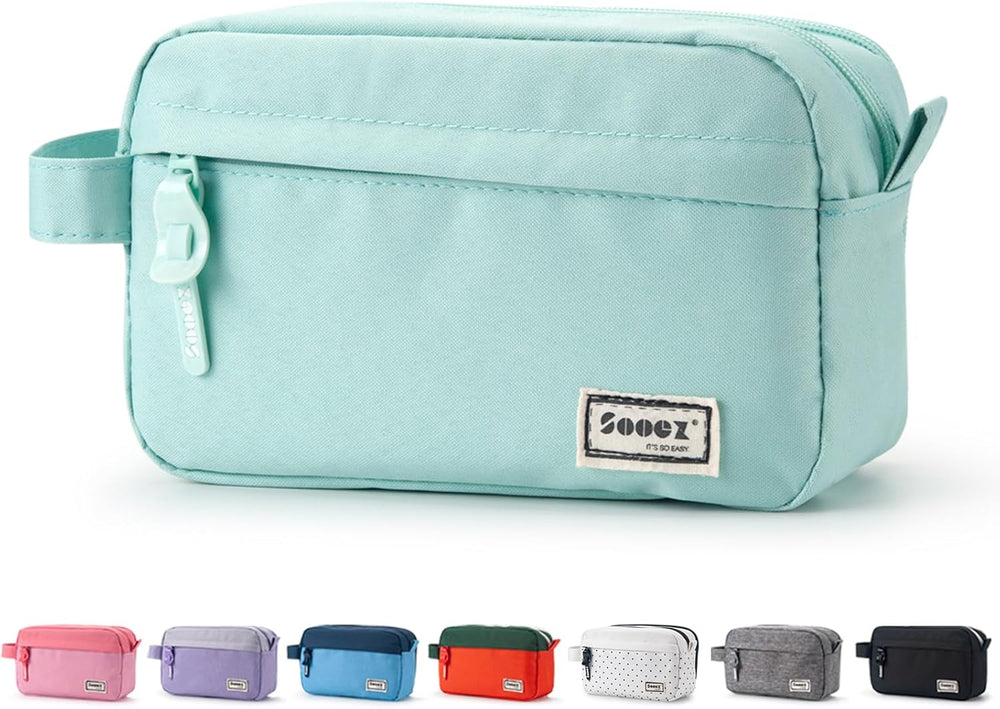 Sooez Original High Capacity Pencil Case, Big Pencil Bag Pouch Box Organizer Pen Case, Aesthetic Supply for Girls Adults, Portable Journaling Supplies with Easy Grip Handle & Loop, Mint Green