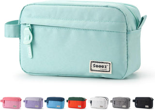 Sooez Original High Capacity Pencil Case, Big Pencil Bag Pouch Box Organizer Pen Case, Aesthetic Supply for Girls Adults, Portable Journaling Supplies with Easy Grip Handle & Loop, Mint Green