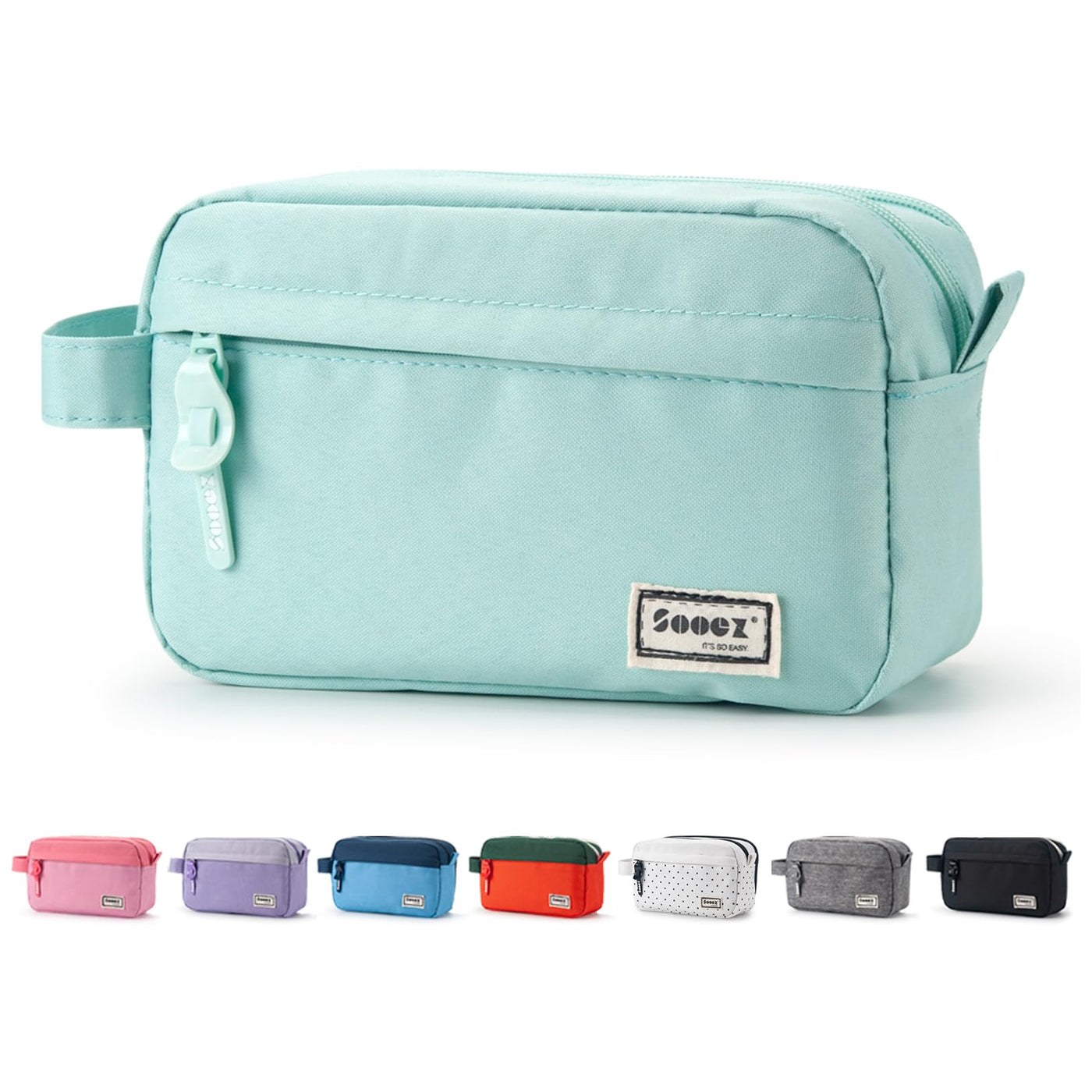 Sooez Original High Capacity Pencil Case, Big Pencil Bag Pouch Box Organizer Pen Case, Aesthetic Supply for Girls Adults, Portable Journaling Supplies with Easy Grip Handle & Loop, Mint Green