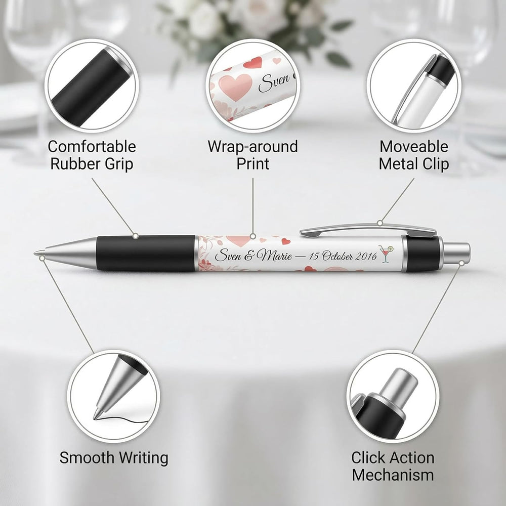 Personalized Ballpoint Pens, Customizable Writing Pens with Photo, Name or Text, Black Ink, Rubber Grip, Retractable, White, for Desk Accessories, Gifts, Party Favors, School Supplies