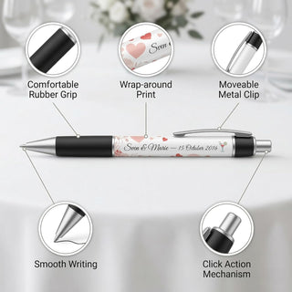 Personalized Ballpoint Pens, Customizable Writing Pens with Photo, Name or Text, Black Ink, Rubber Grip, Retractable, White, for Desk Accessories, Gifts, Party Favors, School Supplies