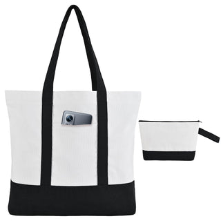 16 Pcs Canvas Tote Bags Bulk and Makeup Pouches Set, 12oz Cotton Reusable Zippered Grocery Bags with Handles, DIY Sublimation, Christmas Craft, Beach & Travel with External Pocket (Women & Men)
