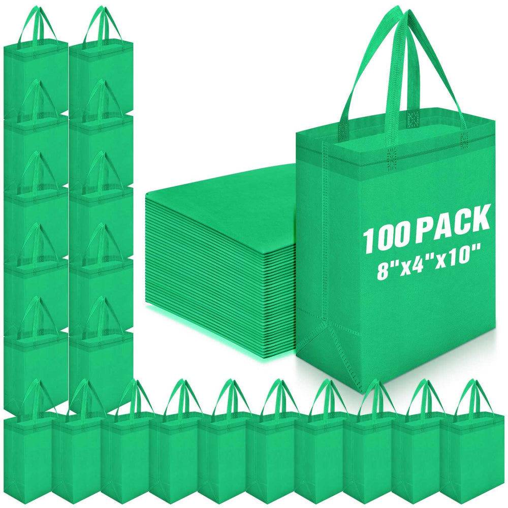 Windyun 50 Pcs Reusable Tote Bag Bulk 8 x 4 x 10 Inch Non Woven Shopping Bag with Handle Reusable Portable Grocery Gift Tote (Black)