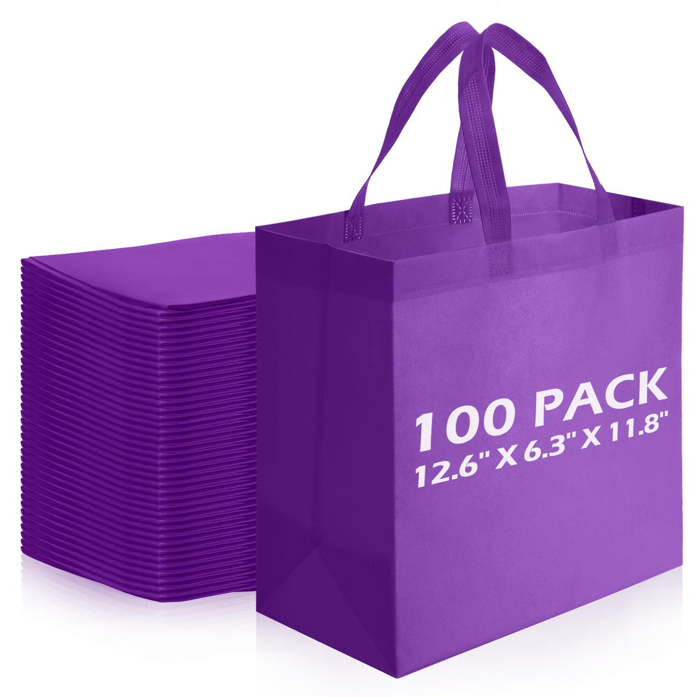 Reginary 100 PCS Reusable Totes Bags - Non Woven Grocery Handle Bags for Shop Events & Retail Store(Rose Pink)