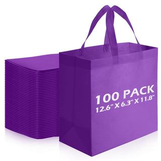 Reginary 100 PCS Reusable Totes Bags - Non Woven Grocery Handle Bags for Shop Events & Retail Store(Rose Pink)