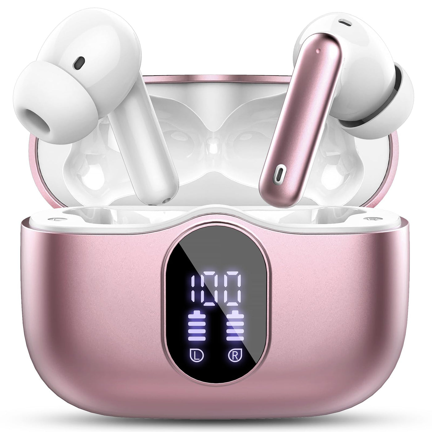 Wireless Earbuds, Bluetooth 5.4 Headphones Bass Stereo, Ear Buds with Noise Cancelling Mic, LED Display in Ear Earphones Clear Calls, IP7 Waterproof Bluetooth Earbuds for Phones/Sports/Laptop, Black