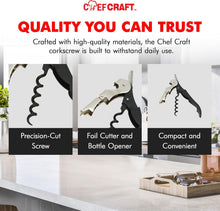 Chef Craft Select Waiters Corkscrew with Foil Cutter and Bottle Opener, 5 inches in Length, Stainless Steel/Black