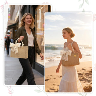 Burlap Jute Tote Bags with PE Lined Water-Resistant Interior, 13x9x5 Inch Reusable Bag for Beach,Shopping, Bridesmaid Gift