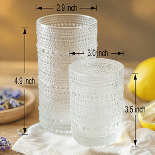 Hobnail Drinking Glasses Set of 8，Includes 12-ounce beer glasses and 10-ounce cocktail glasses.Kitchen Water Glass Cup,Bar Tumbler Glassware Set for Whiskey, Beer, Cocktail, Juice, Milk