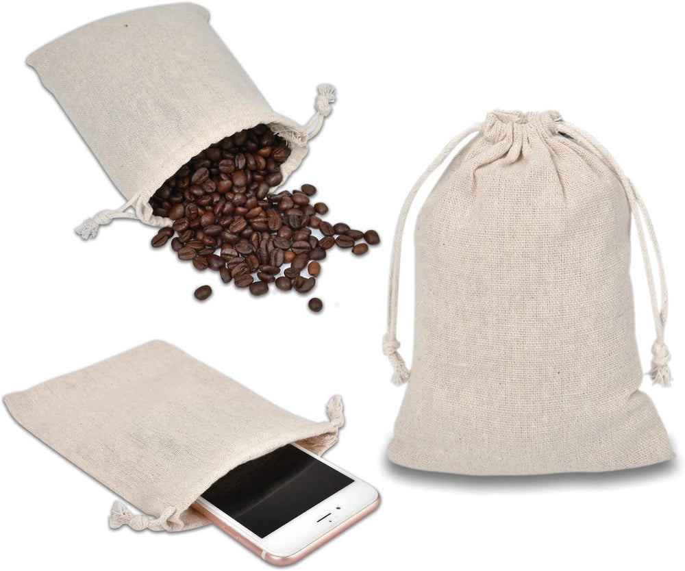 calary 5x6.9 Inch Double Canvas Drawstring Bag Cotton Pouch Gift Sachet Bags Muslin Bag Reusable Tea Bag (25pcs)