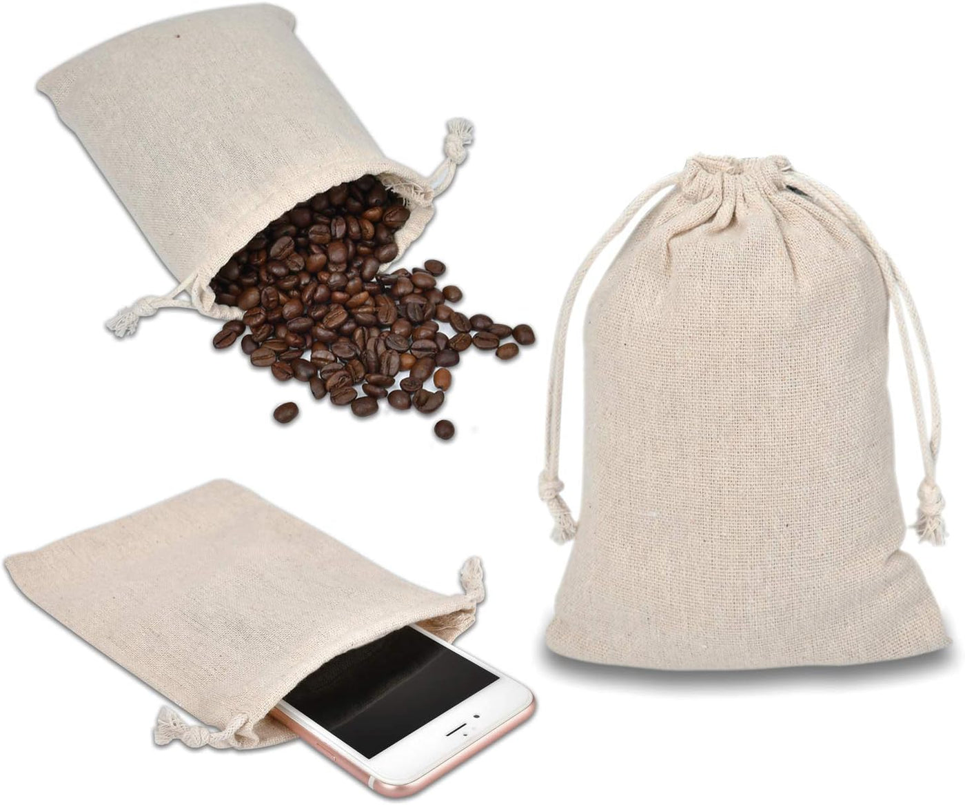 calary 5x6.9 Inch Double Canvas Drawstring Bag Cotton Pouch Gift Sachet Bags Muslin Bag Reusable Tea Bag (25pcs)