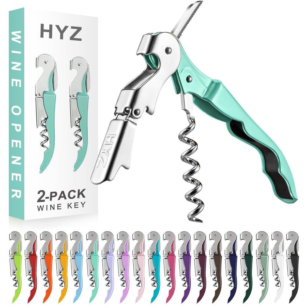 HYZ 2-Pack Wine Opener Waiter Corkscrew, Professional Wine Key for Servers, Bartender with Foil Cutter, Manual Wine Bottle Opener Double Hinged (Pink)