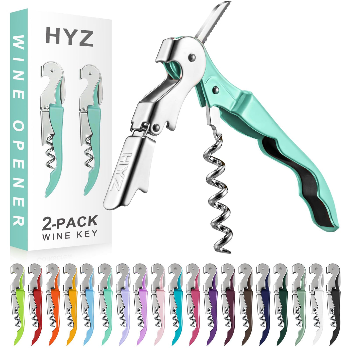 HYZ 2-Pack Wine Opener Waiter Corkscrew, Professional Wine Key for Servers, Bartender with Foil Cutter, Manual Wine Bottle Opener Double Hinged (Pink)