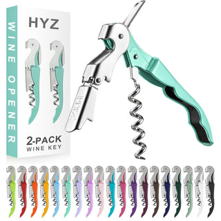 HYZ 2-Pack Wine Opener Waiter Corkscrew, Professional Wine Key for Servers, Bartender with Foil Cutter, Manual Wine Bottle Opener Double Hinged (Pink)