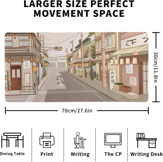 Tokyo Street Mouse Pad Anime Japanese Desk Mat Kawaii Large Gaming Mousepad XL Beige Cute Mousepad Gaming Non-Slip Rubber Base Stitched Edges Keyboard Mouse Mat Desk Pad for Office Home and Game - hover image