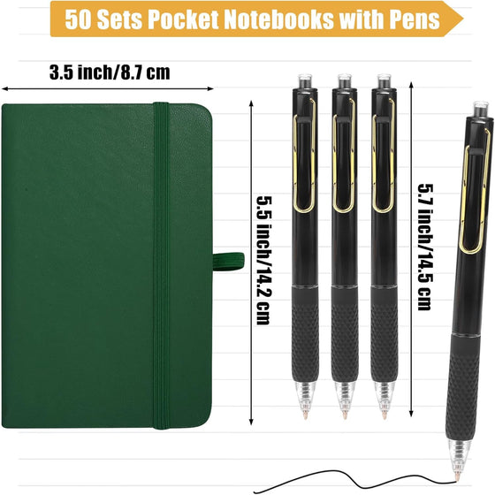 Aodaer 50 Sets Pocket Notebook Journal with Pens, 160 Pages, 3.5 x 5.5 Inch Mini Lined Journal Notebook A6 Leather Hardcover College Ruled Notepad with Pen Holder for School Office Gifts, Dark Green - hover image