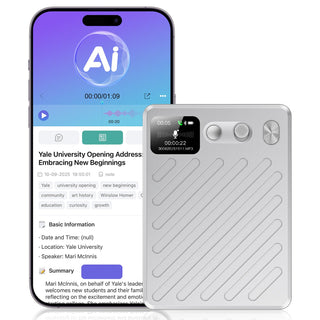 AI Voice Recorder, Note Taking Device, Transcribe & Summarize, Voice Recorder With Display, App Control, Supports 132+ Languages, 100H, 64GB, Magnetic Audio Recorder for Lectures Meetings Calls,Silver