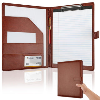Professional Padfolio with Clipboard, Faux Leather Portfolio Folder Binder, Legal Pad Holder for A4 Letter Size Notepad, Resume, Writing Pad, Ideal Organizer for Business Office Conference, Black