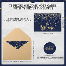 Fumete 72 Sets Bulk Welcome Card Golden for Guest with Kraft Envelope Sticker Blank 6x4 in Interior Welcomes Note Card Paper Hotel Business Greeting Postcard Wedding Employee Team (Blue)
