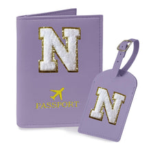 COSHAYSOO Purple Passport Cover Holder and Initial Luggage Tag Set TSA Approved with Personalized Monogram Chenille Letter Patch for Women Teen Girls, Cute Travel Bag Suitcase Identifier (A)