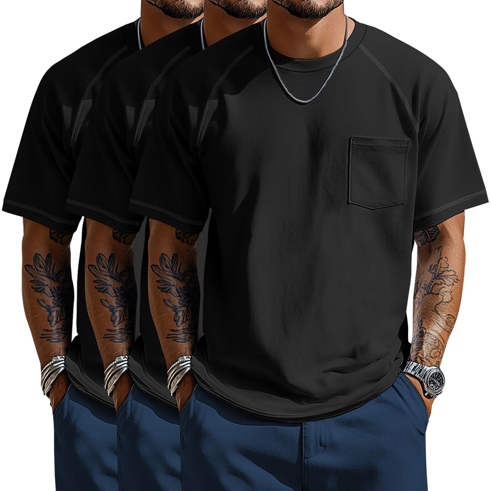 Neer 3 Pack Big and Tall Shirts for Men with Pocket XL-5XL Plus Size Crew Neck Raglan Short Sleeve Summer Casual T Shirts Tee