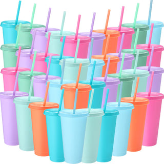 Honeydak 15 Pack Tumbler with Straw and Lid Bulk Cups for Gifts Water Bottle Iced Coffee Travel Mug Cup Reusable Plastic Tumblers for Party Birthdays 24-27 oz (Solid Color)