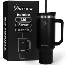 40oz Tumbler with Handle and Straw Insulated Stainless Steel Travel Mug Vacuum Double Wall Coffee Cup Leak Resistant Lid BPA-Free Cup Holder Friendly for Hot & Cold Drinks, Black