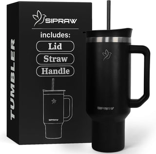 40oz Tumbler with Handle and Straw Insulated Stainless Steel Travel Mug Vacuum Double Wall Coffee Cup Leak Resistant Lid BPA-Free Cup Holder Friendly for Hot & Cold Drinks, Black