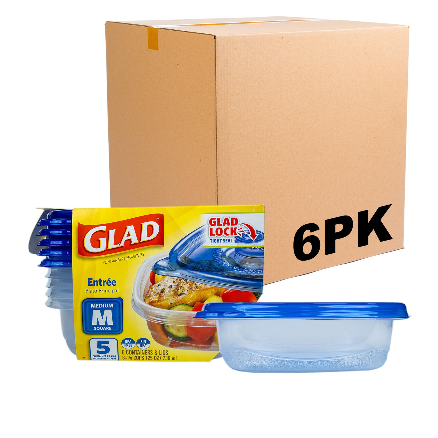 Glad GladWare Medium Rectangle Food Storage Containers with Lids, BPA Free Plastic for Soups Salads and Meal Prep, Airtight Leak Resistant, Microwave Dishwasher Freezer Safe, 24 Oz, 5 Count