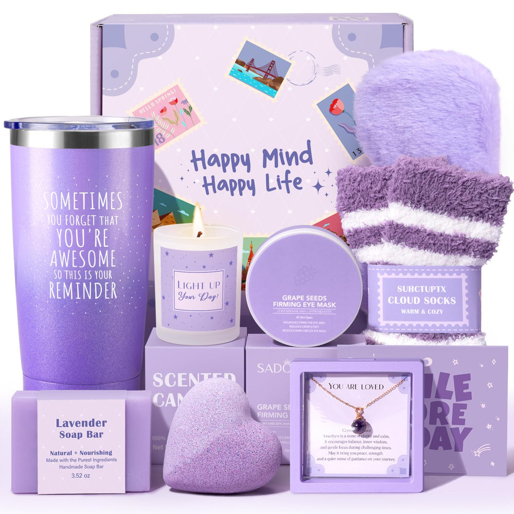 Gift Baskets for Women, 9pcs Unique Happy Birthday Gifts for Women, Thank You Basket Christmas Ideas Box w/Coffee Mug Her Mom Friend Teacher Coworker, Best Employee Appreciation Gifts