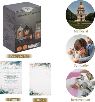 Sympathy Gifts for Loss of Loved One, Memorial Gift Lantern with Card, Bereavement Gift Candle Lights, Memory Lamp with Remote for Funeral Remembrance or Condolences (White)