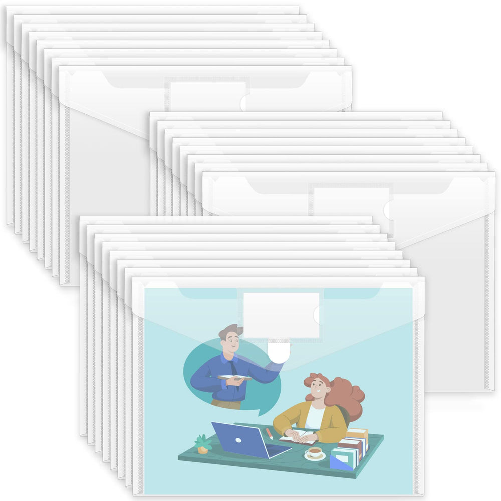 Sooez 10 Pack Plastic Envelopes File Folders, Clear Folder for Document US Letter A4 Size Poly Envelopes with Label Pockets for School Home Work Office Organizer, Clear