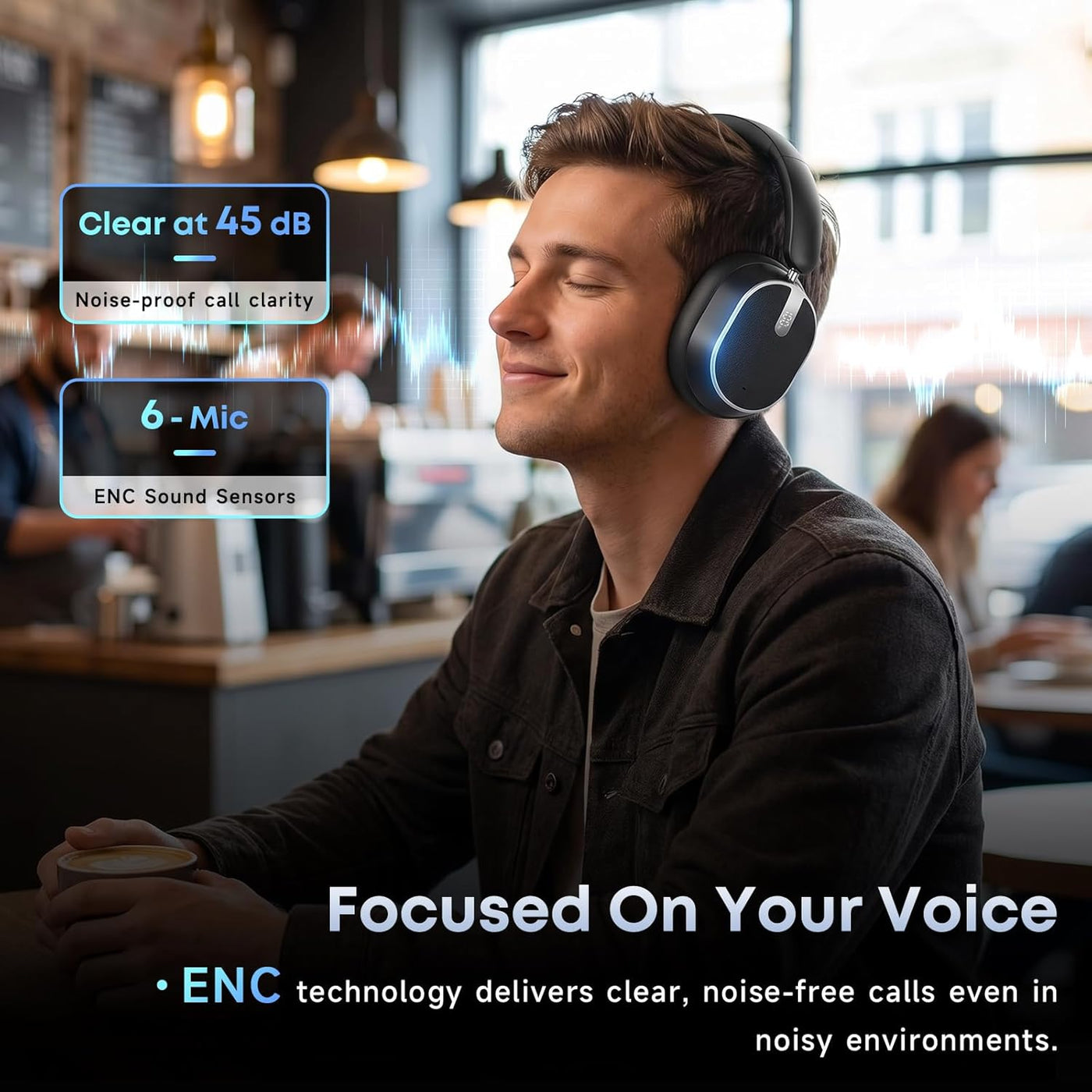Hybrid Active Noise Cancelling Bluetooth Headphones, Over Ear Wireless Headphones with 120H Playtime, Hi-Res Audio, Deep Bass, Memory Foam Ear Cups for Home Office Travel