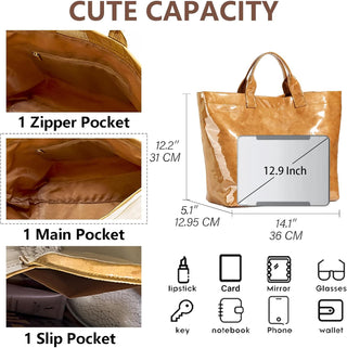 KAMEILONG Women's Large PVC Tote Bag Letters Print Handbags Paper Shoulder Bag Clear Shopping Hobo Bag